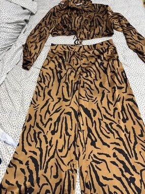 Tan and Black Animal Print Pantsuit